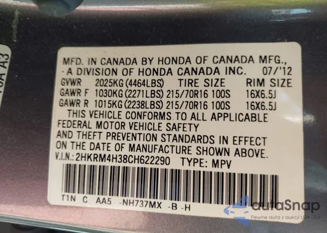 2012 Honda Cr-V Lx from USA, damaged, VIN 2HKRM4H38CH622290